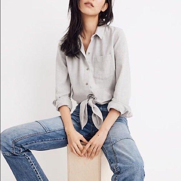 Madewell Flannel Front Tie Shirt, Grey Size M - Picture 4 of 6